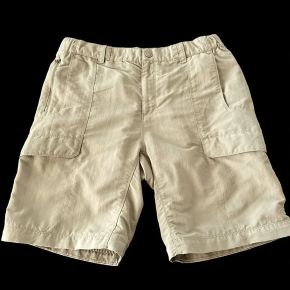 The North Face TNF Men’s Large Beige Nylon Cargo Shorts Pull On Elastic Hiking L - Picture 1 of 5